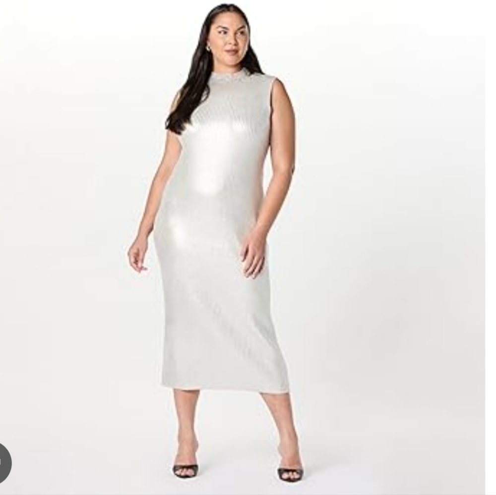 NWT The Drop Elegant Sleeveless Sweater Dress In Silver Size 2X